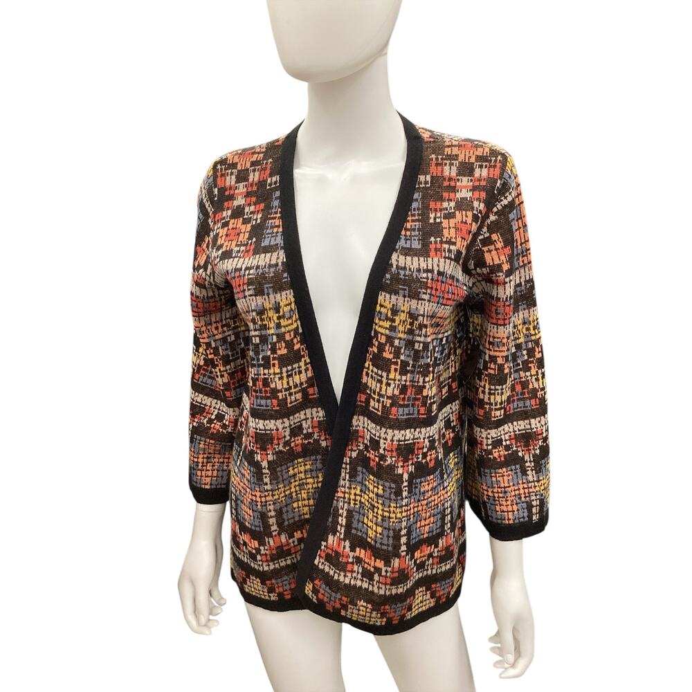 Pendleton Cardigan Women SZ S NoClosure Linen/Cotton Blend Black Trim Multicolor